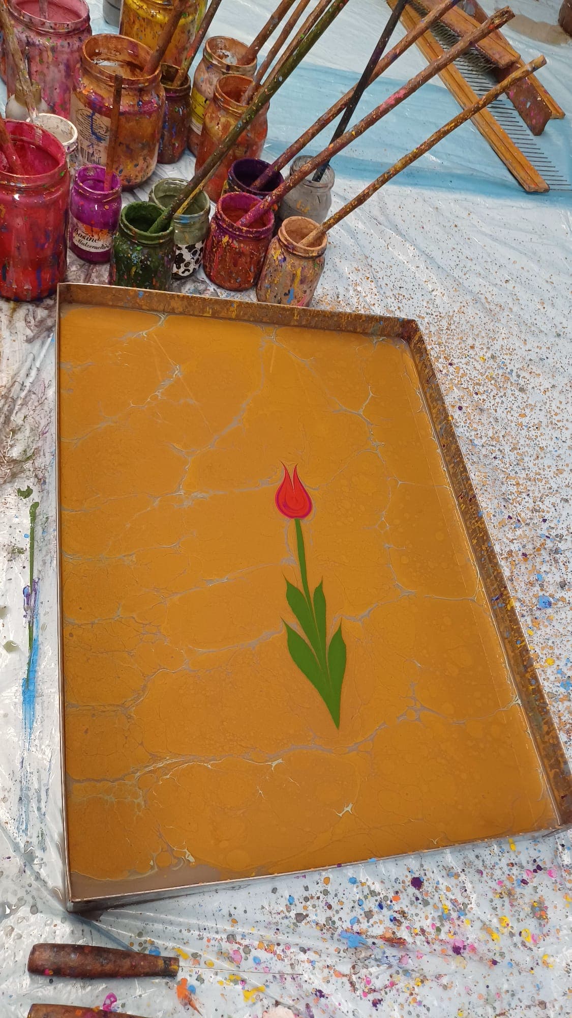 Tulips in a Marbling trayss
