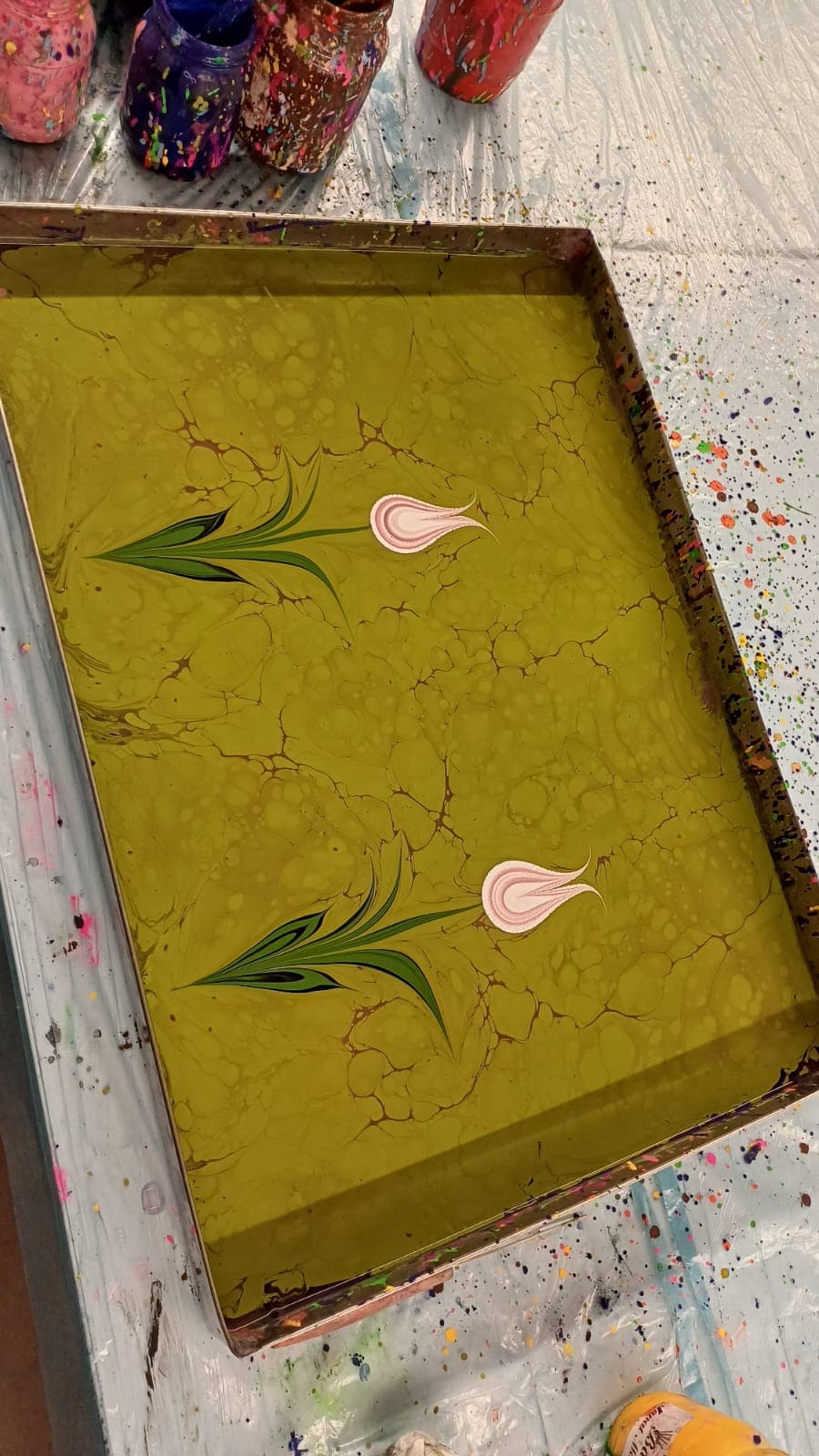 Tulips in a Marbling tray