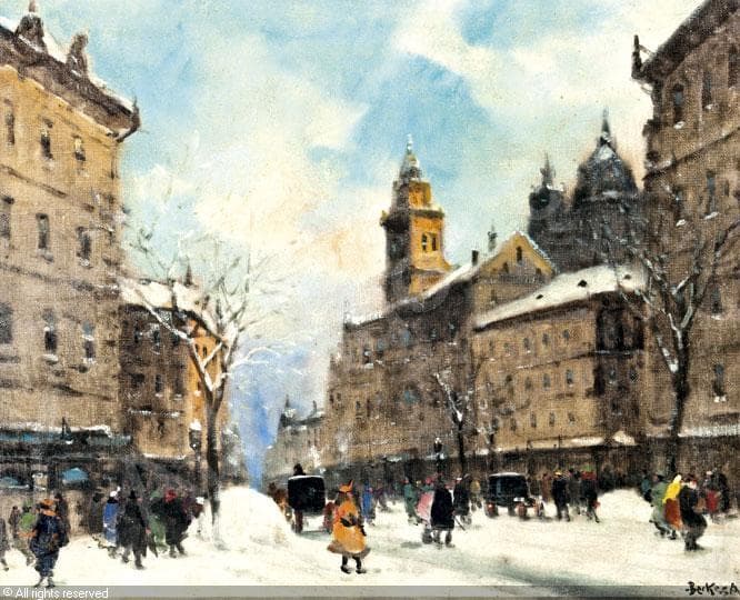 Antal Berkes Winter Street Scene 2