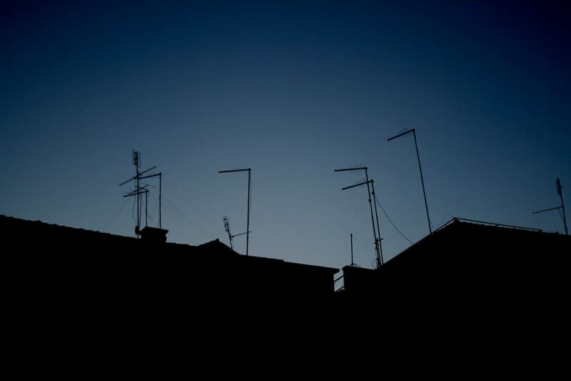 Venice rooftop antennas silhouette