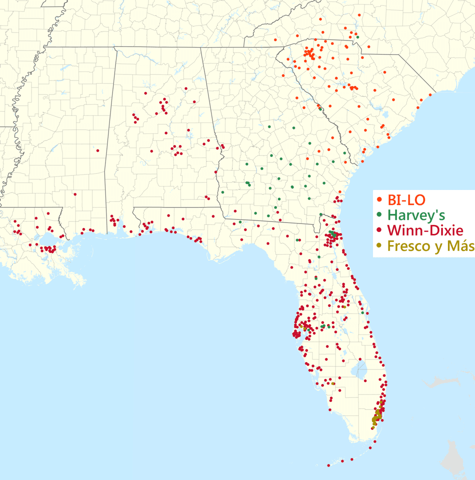 Southeastern Grocers footprint 2020 December