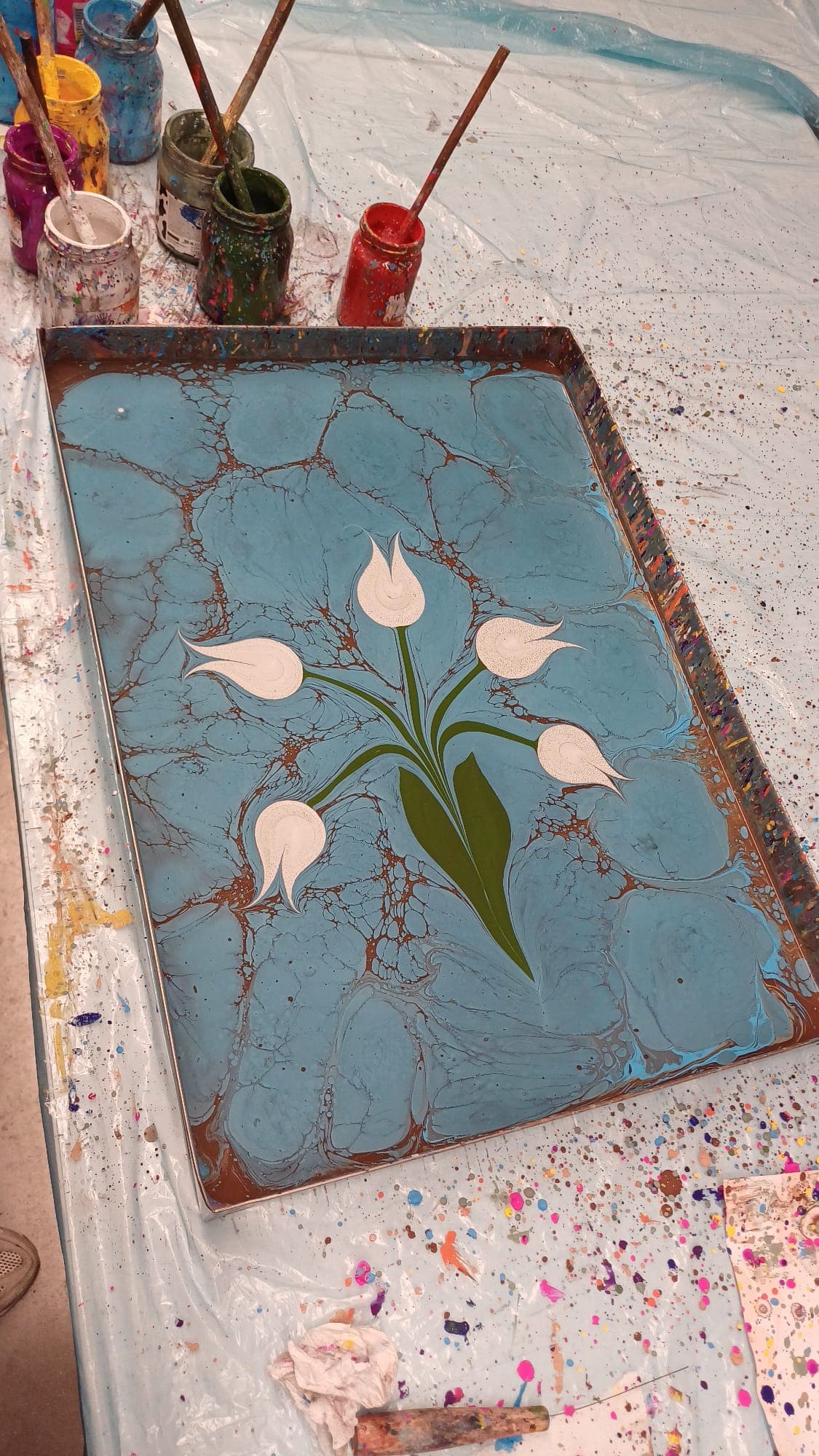 Tulips in a Marbling trays