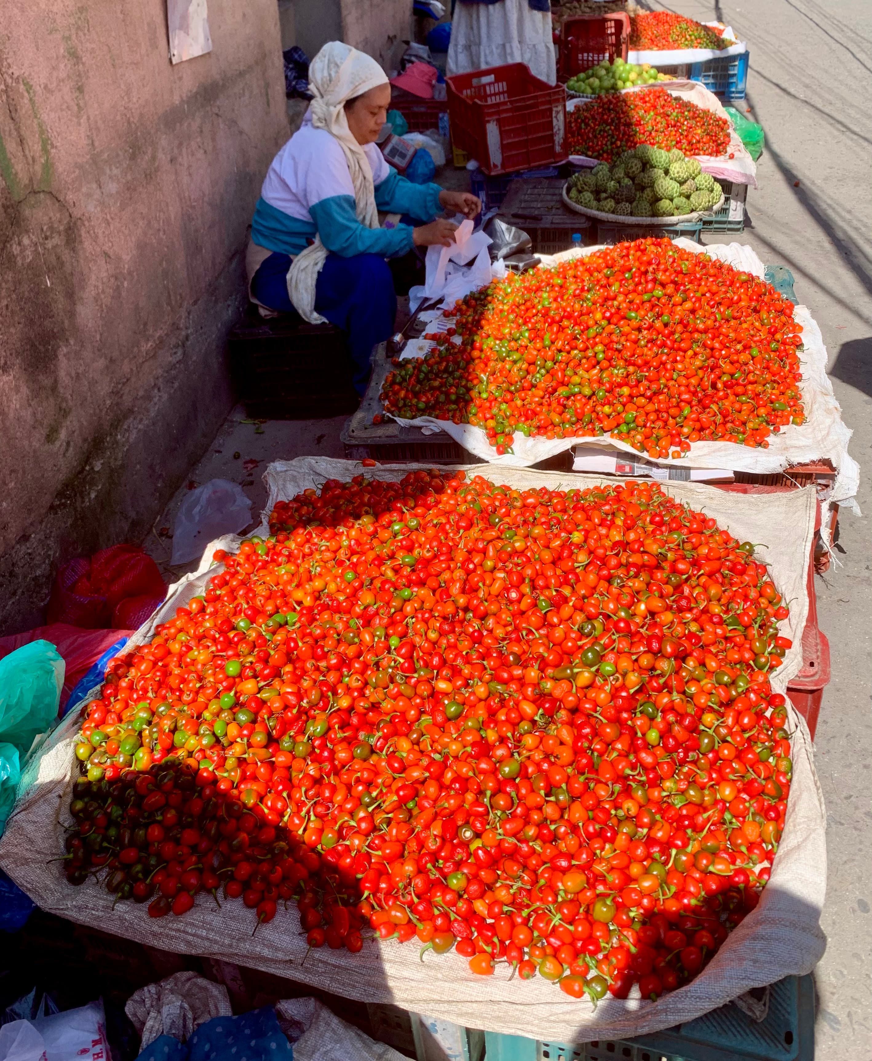Cascabel chili vendor in Kathmandu