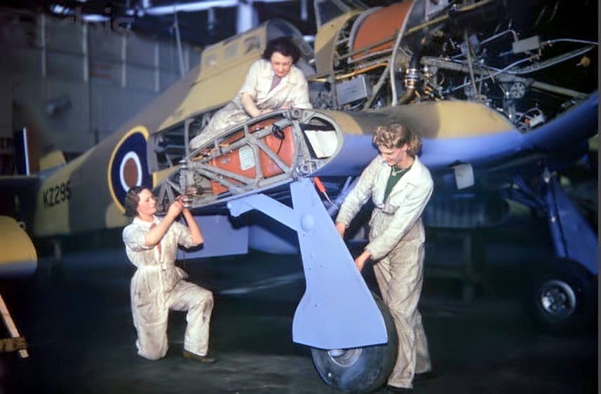 Technicians servicing a Hawker Hurricane