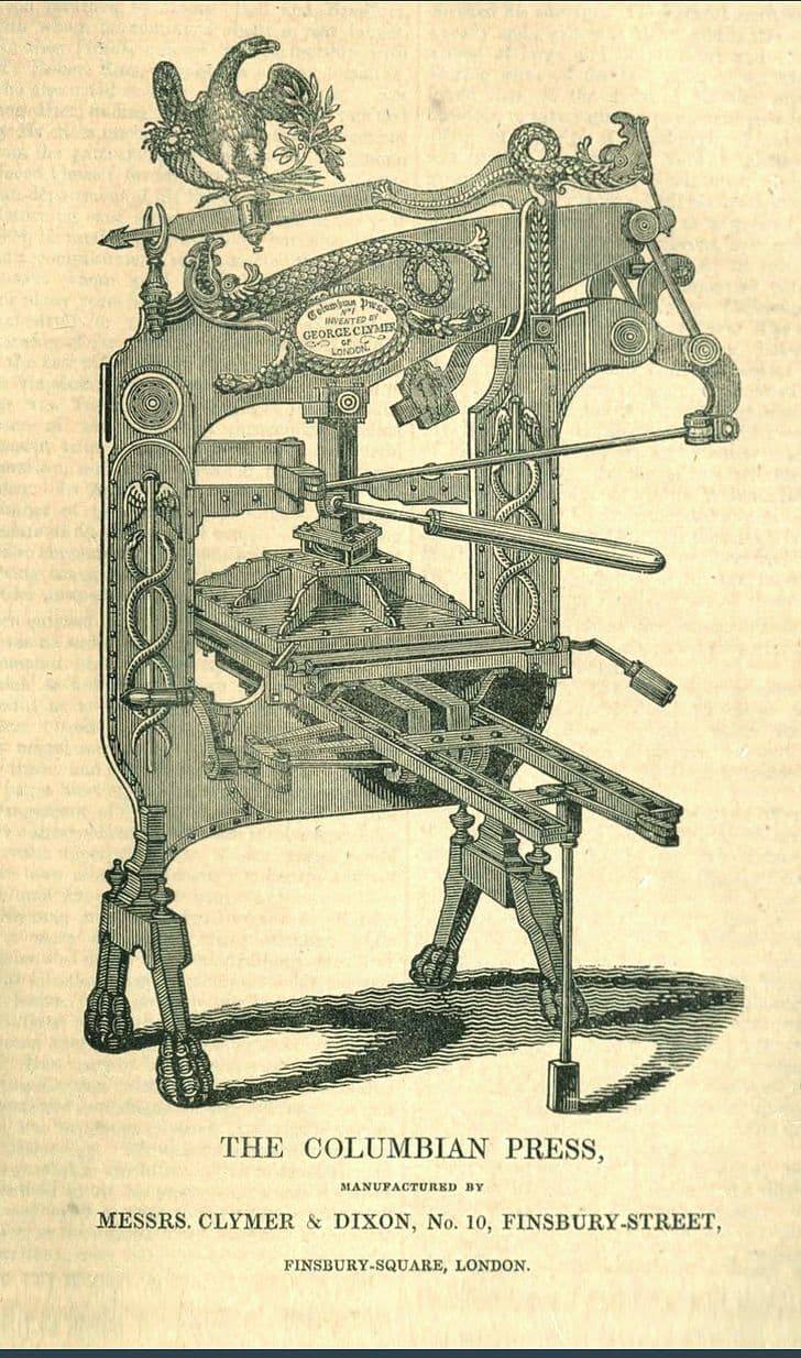 George E Clymer's printing press advertisment