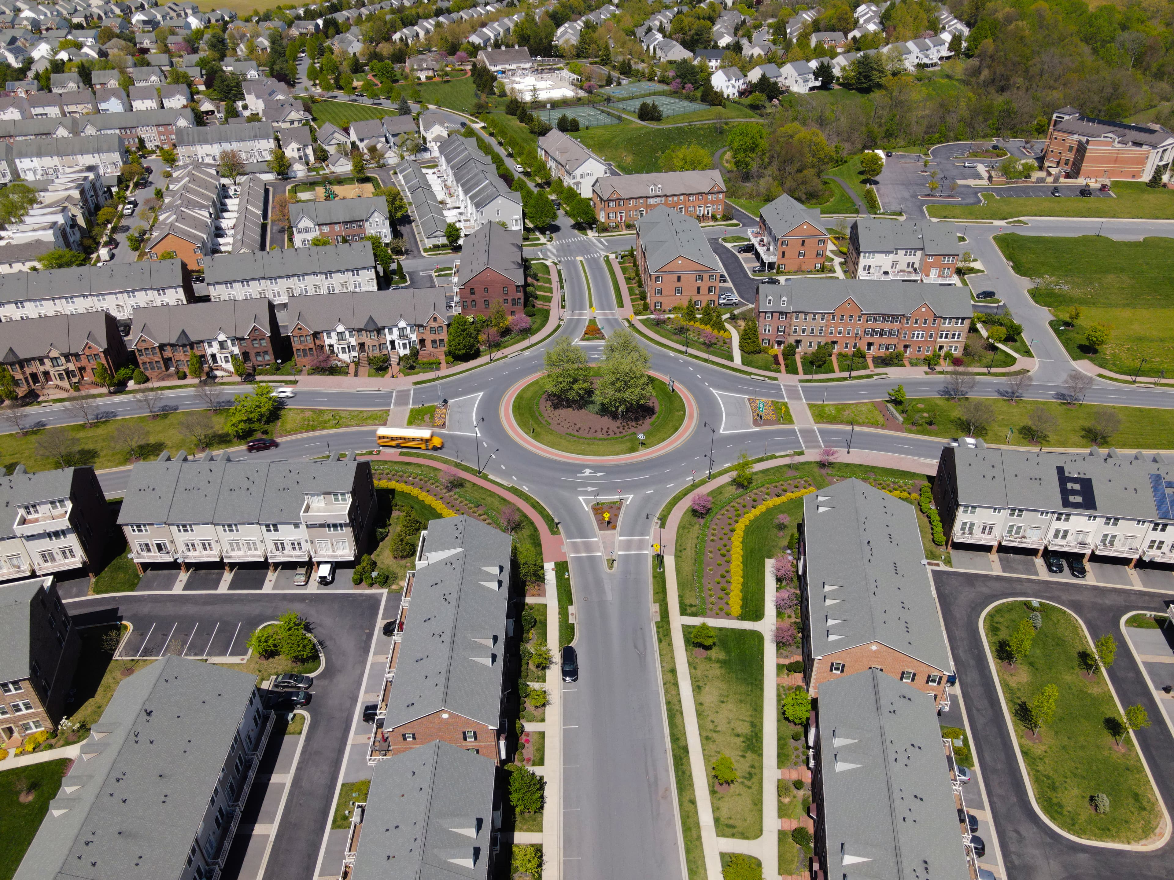 Roundabout with surrounding buildings