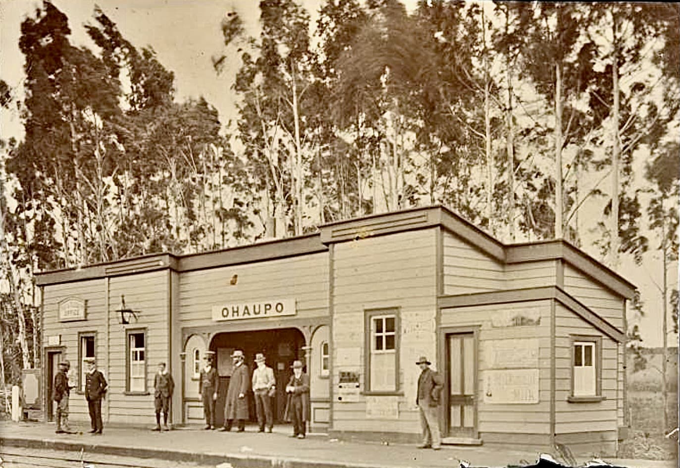 Ōhaupō railway station in the 1880s