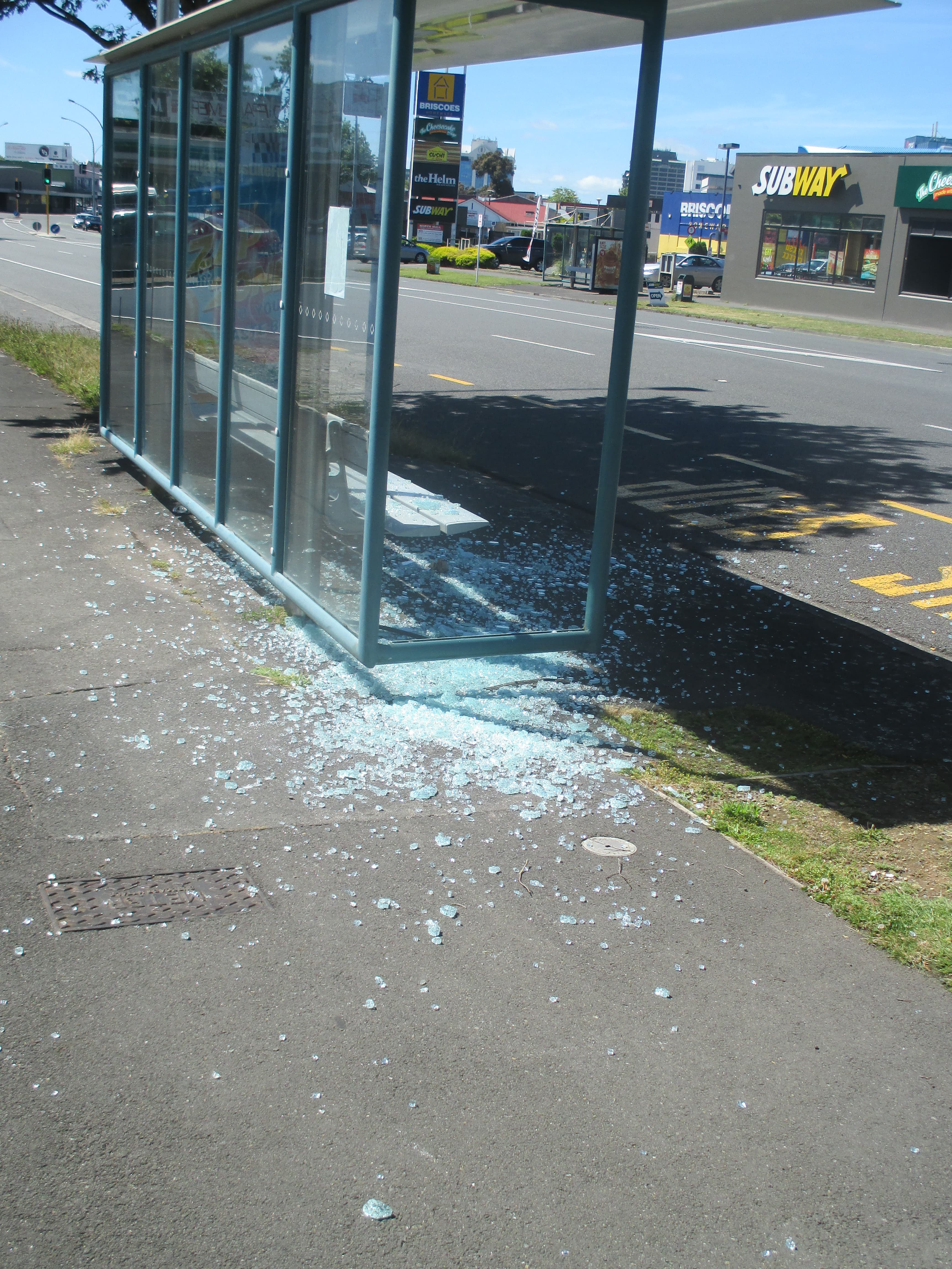 Vandalised bus stop, Hamilton