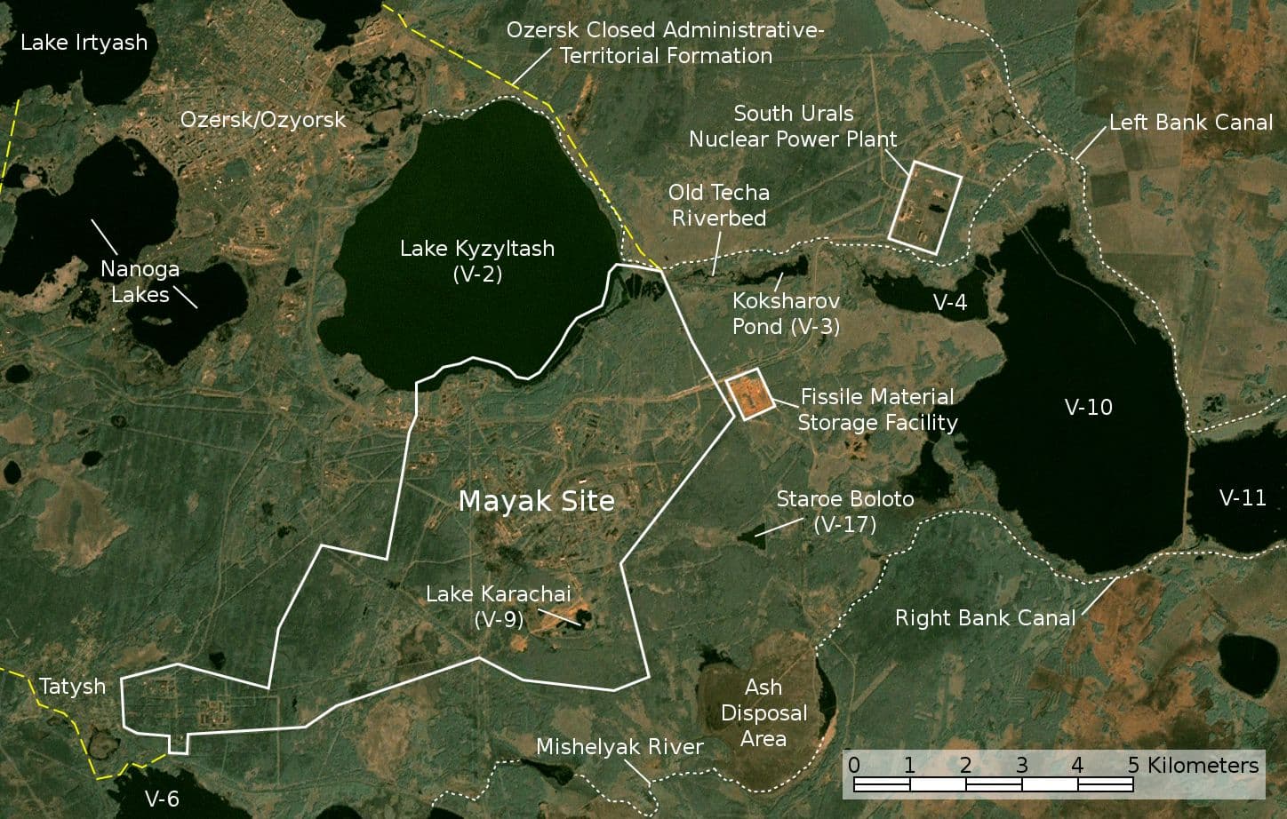 Satellite image map of Mayak