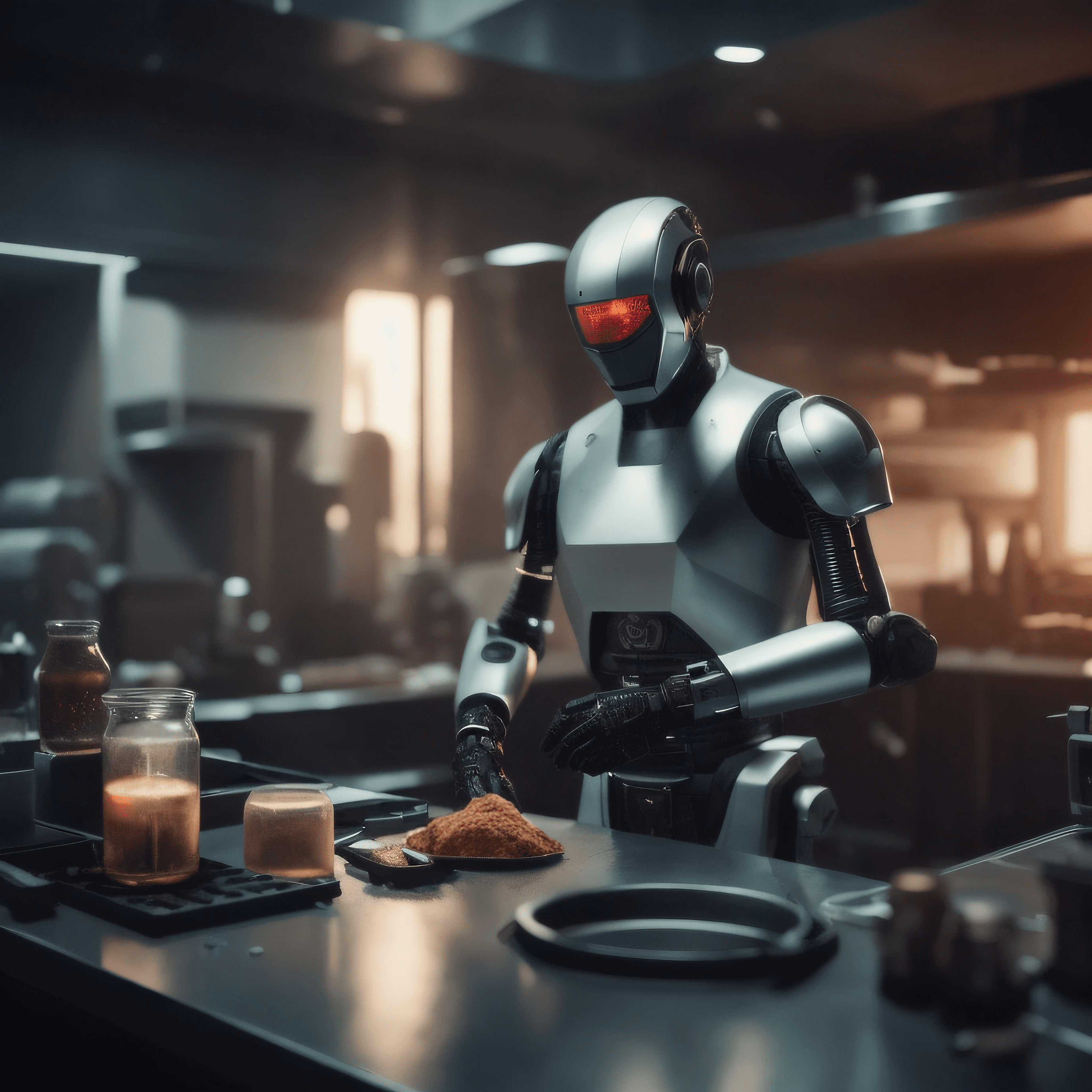 Robot chef cooking with spices