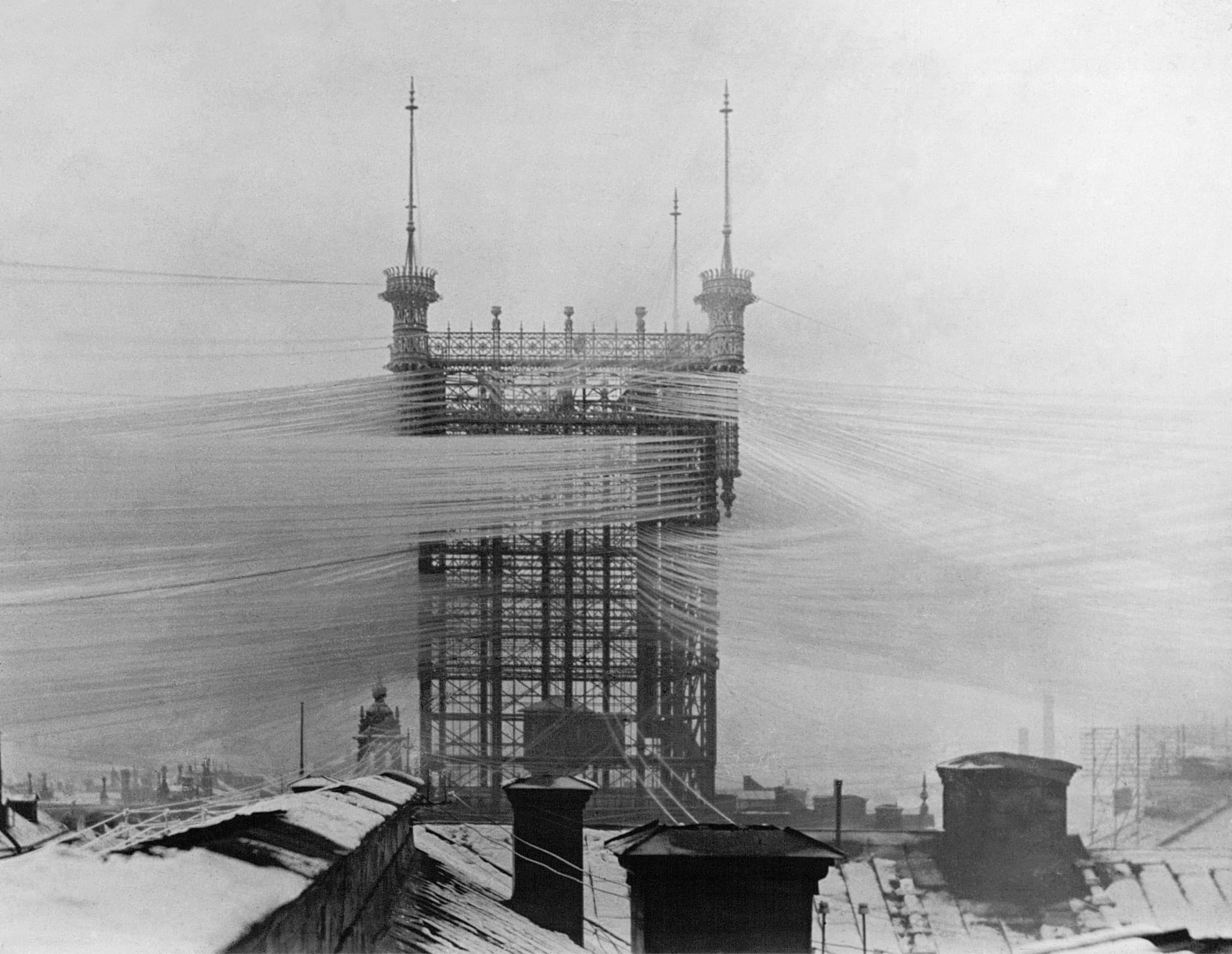 Telephone Tower with hoarfrost in Stockholm