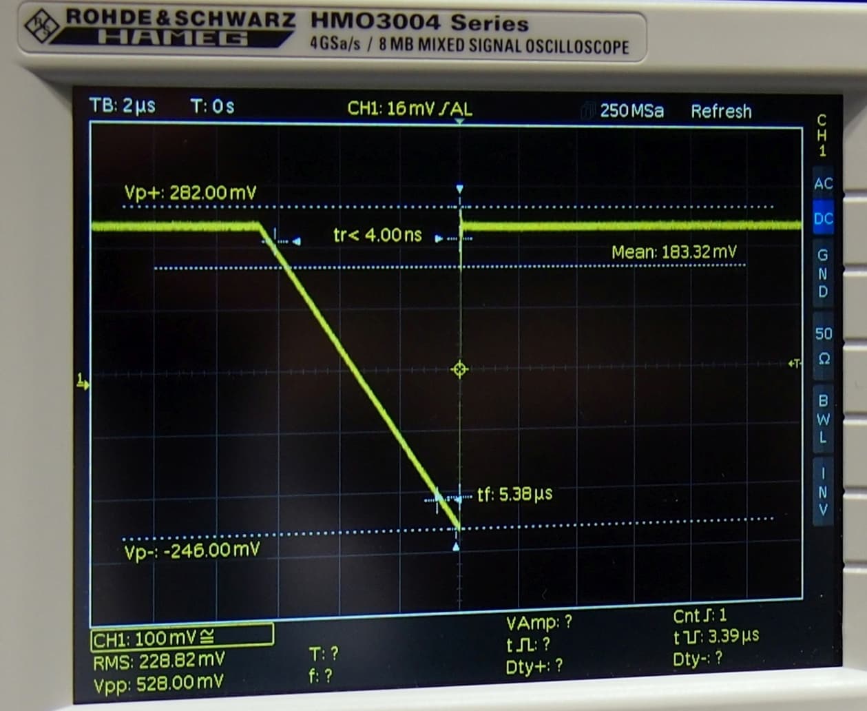 Screen of Hameg Oscilloscope HMO3004 Series