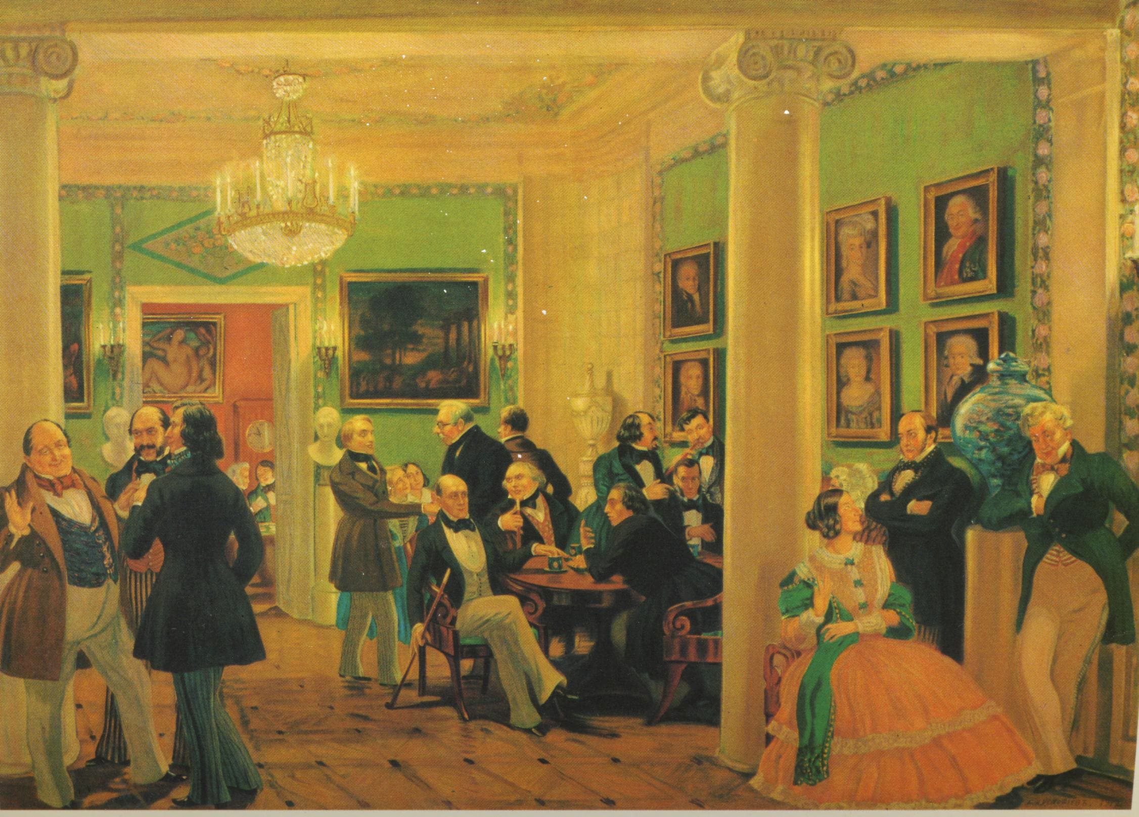 In Moscow living room by B.Kustodiev