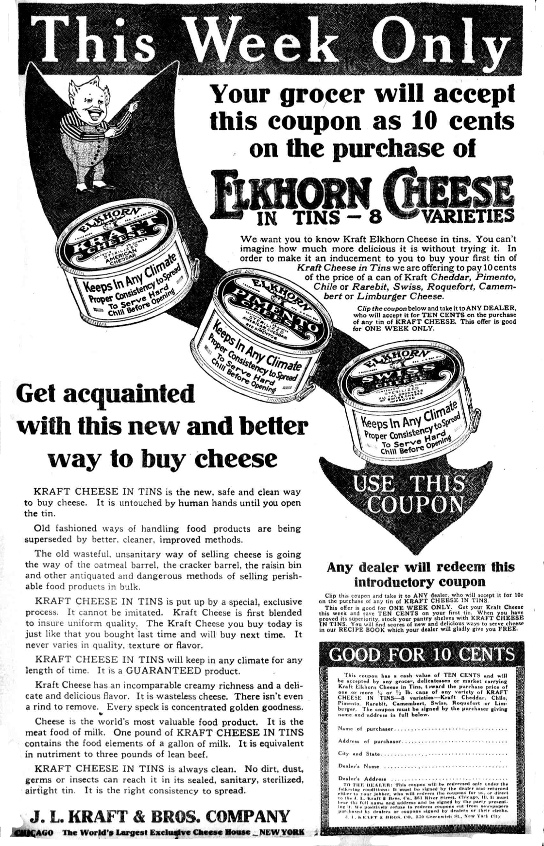 Kraft Elkhorn cheese ad 1920