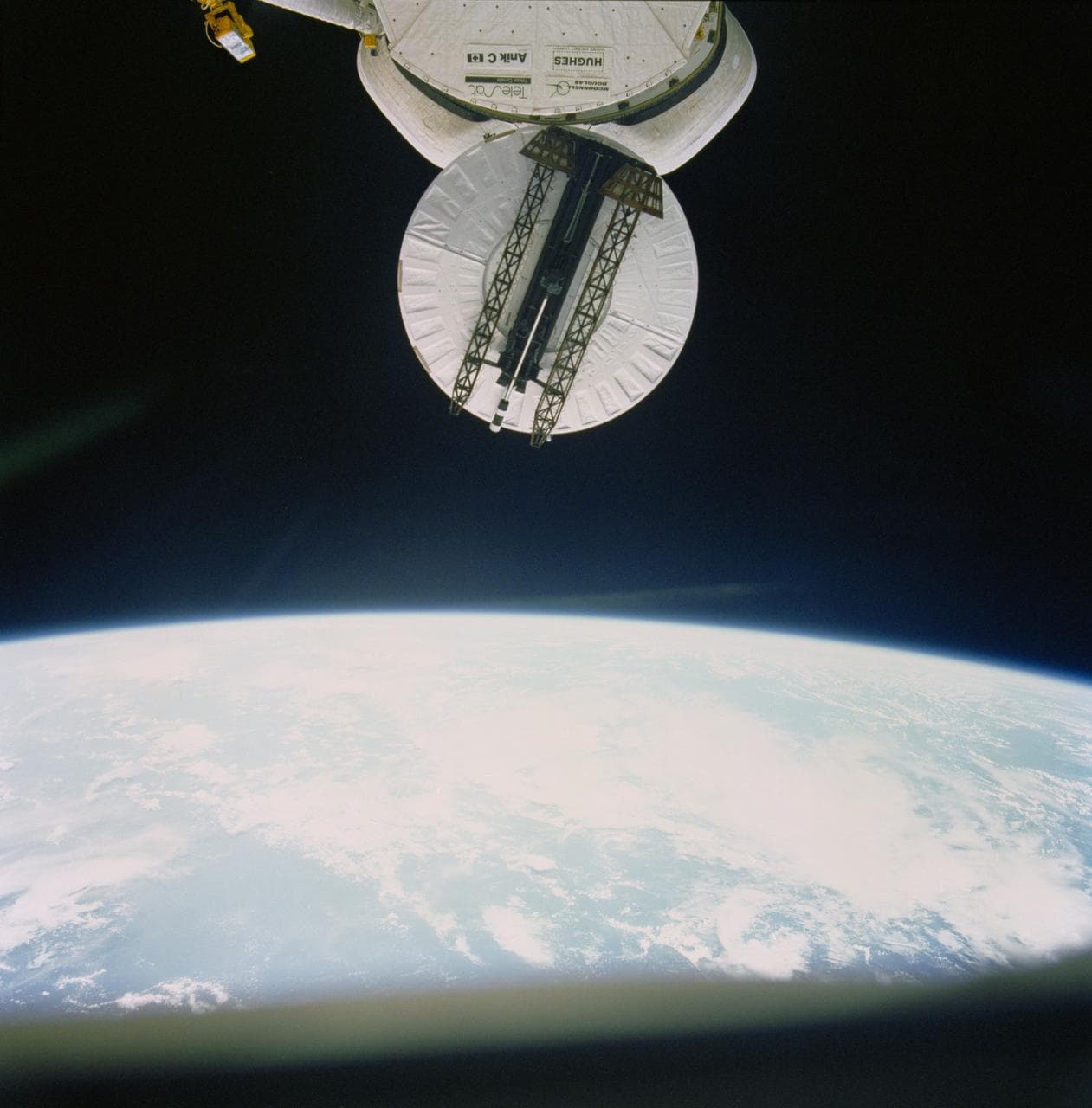 View of the Syncom IV (LEASAT) satellite deployment