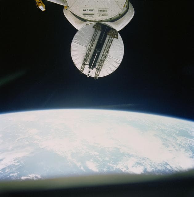 View of the Syncom IV (LEASAT) satellite deployment