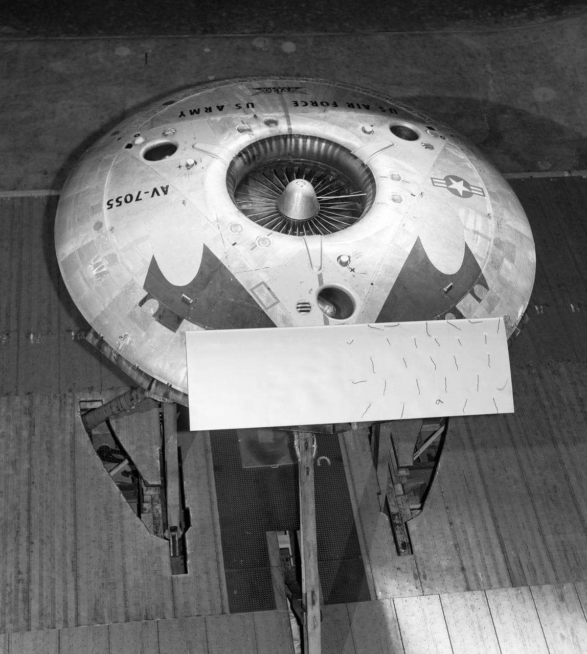 Top Rear View of Avrocar in 40x80 foot wind Tunnel.