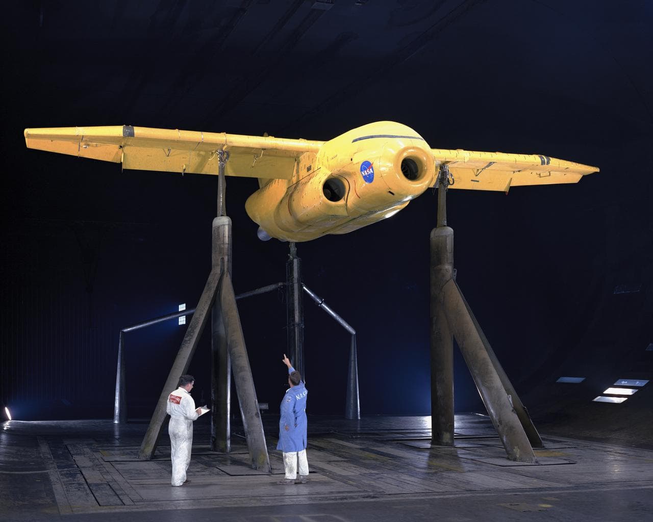 De Havilland Augmenter Wing Model in Ames 40x80 foot Wind Tunnel.