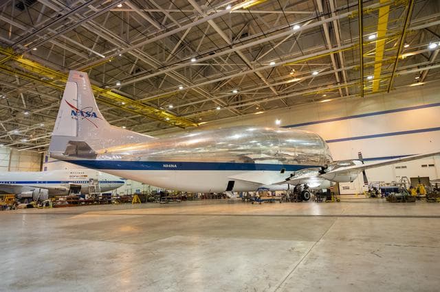 NASA's Super Guppy in the hangar at Armstrong Building 703