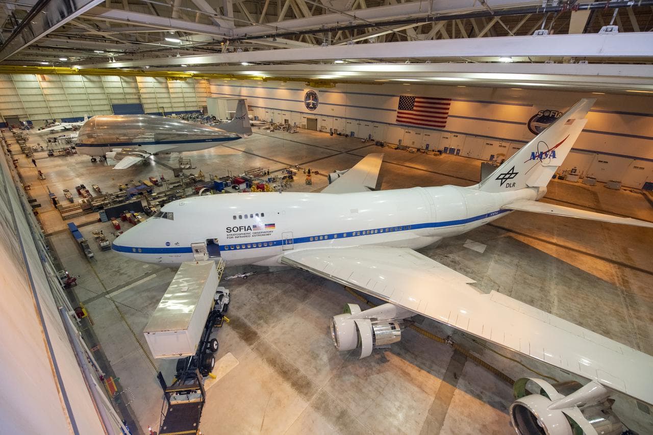 NASA's Super Guppy in the hangar with SOFIA