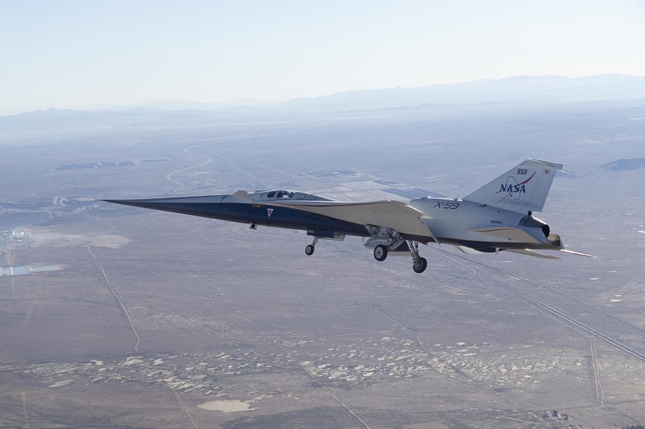 NASA’s X-59 in Flight Above the Mojave Desert