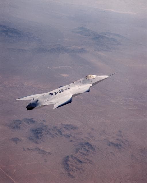 X-36 Tailless Fighter Agility Research Aircraft in flight
