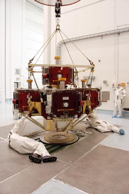 Moving THEMIS to a spin table for testing at Astrotech