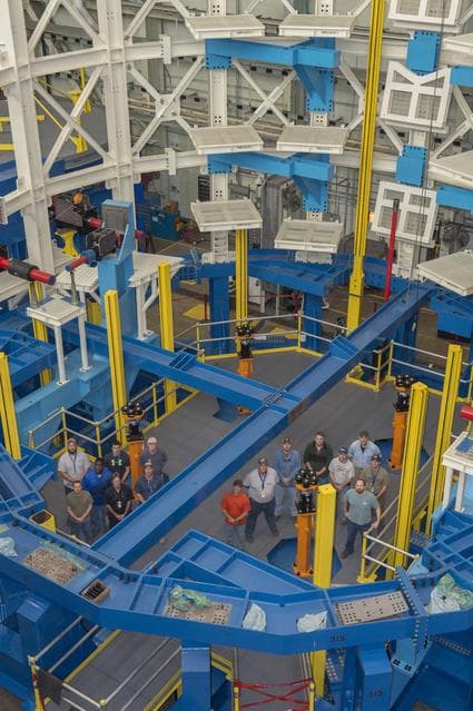 Sls engine section test stand with construction crew