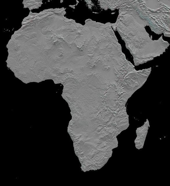 Africa in SRTM 3-D, Anaglyph of Shaded Relief