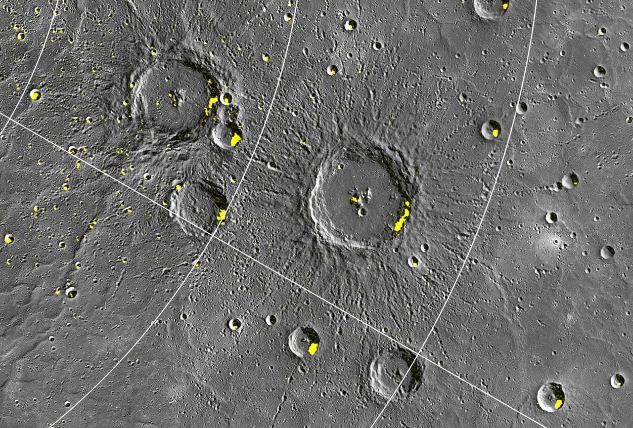 Close-up of Craters Hosting Radar-bright Deposits