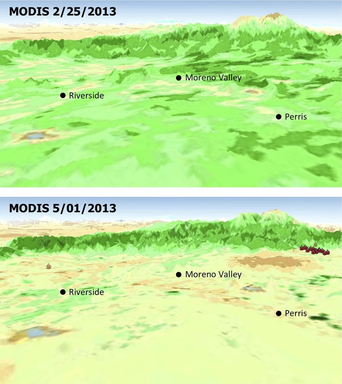 MODIS Satellite See Double Jeopardy for Socal Fire Season
