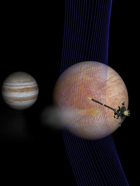 Europa Scene: Plume, Galileo, Magnetic Field (Artist's Concept)