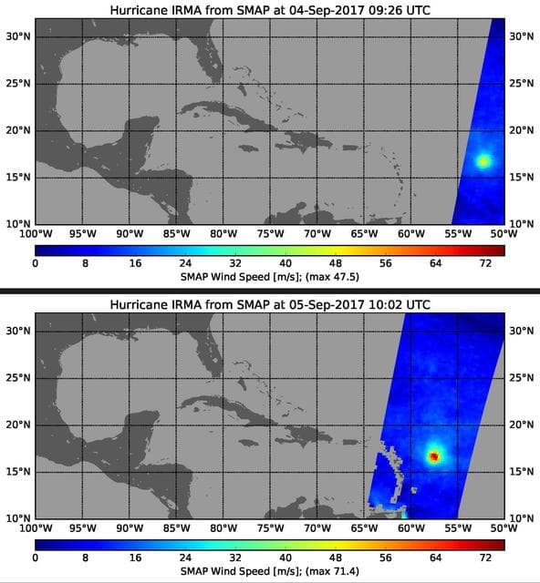 Rapid Intensification of Hurricane Irma Seen in New SMAP Wind Images