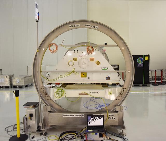 GRACE-FO Satellites in a Clean Room at Vandenberg Air Force Base