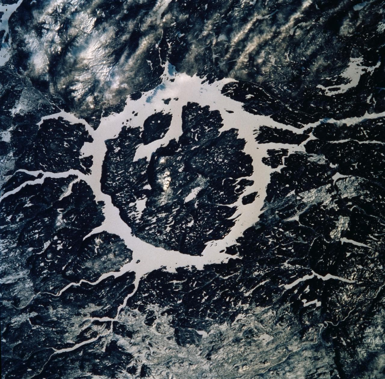 "Earth observations of Lake Manicouagan,Quebec taken during STS-99"