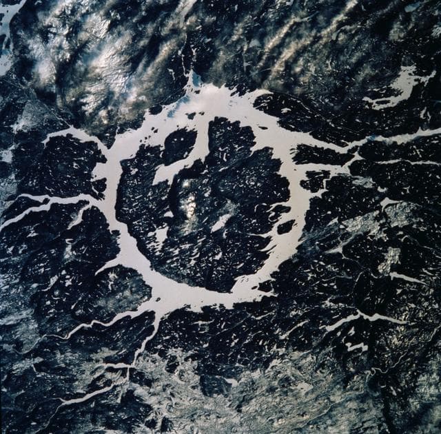 "Earth observations of Lake Manicouagan,Quebec taken during STS-99"