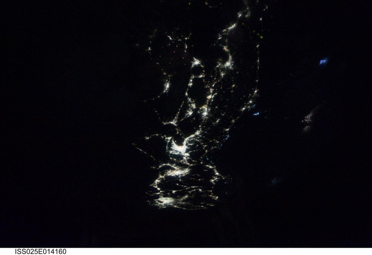 Night time city lights taken by the Expedition 25 crew
