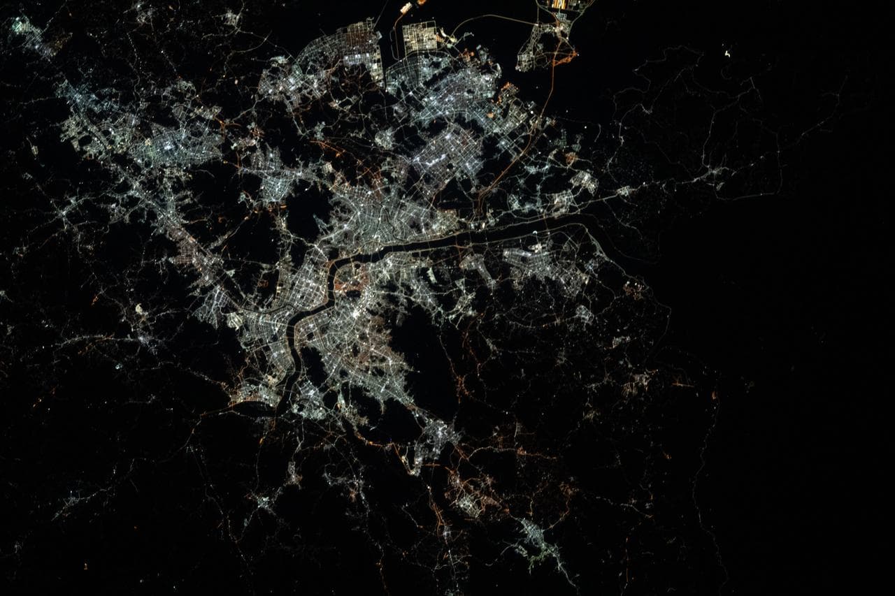 March, night, lights
