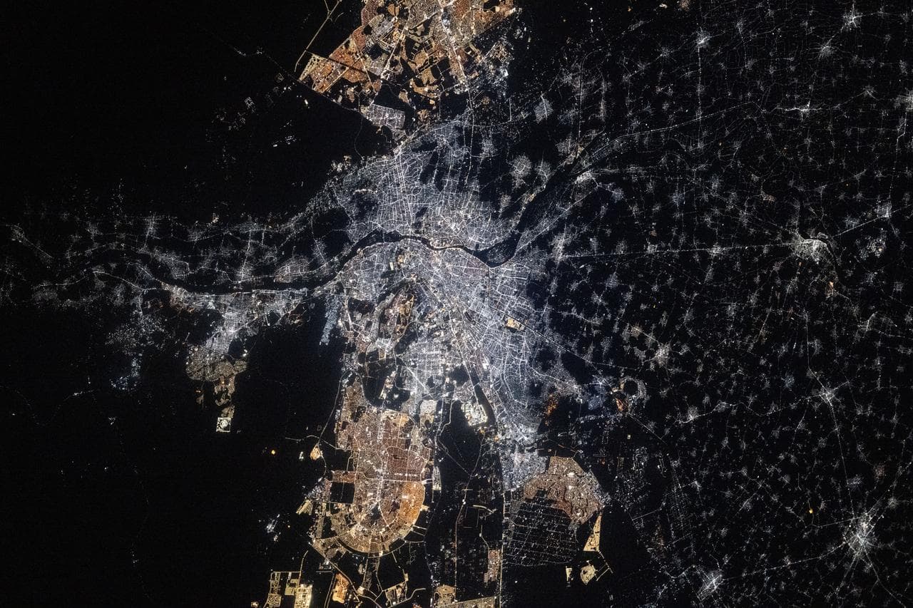 Cairo, Egypt, pictured at night from space