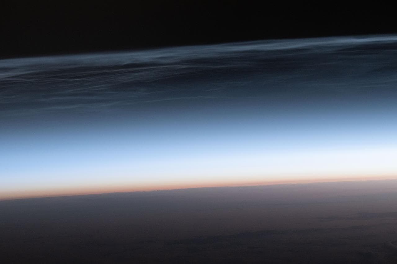 Noctilucent clouds are pictured `above far western Kazakhstan