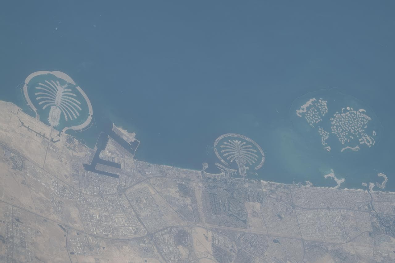 Dubai's coastline with the famous Palm Isles and The World Islands