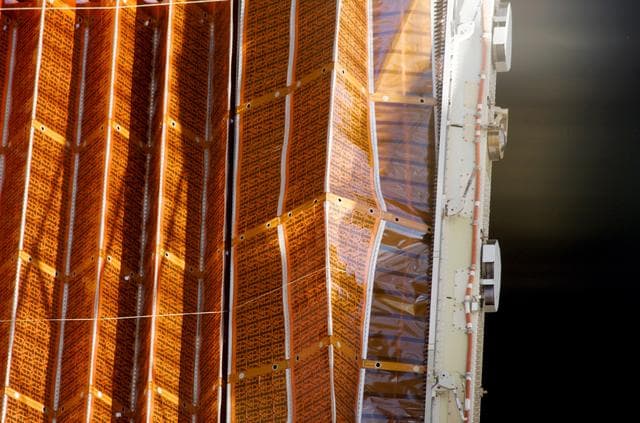Port side of the P6 Solar Array during the first attempt to retract