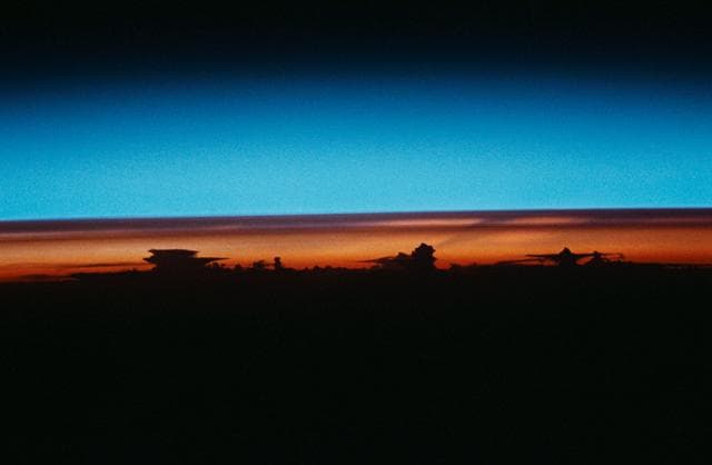 STS-43 Earth observation of a colorful sunrise