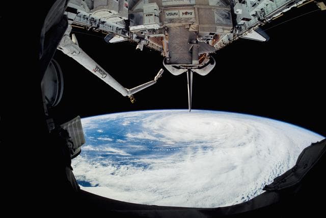 Fish-eye view of Hurricane Kenneth in the Pacific Ocean
