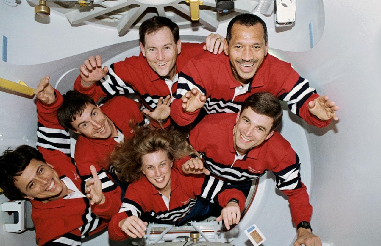 In-flight portrait of the STS-60 crew