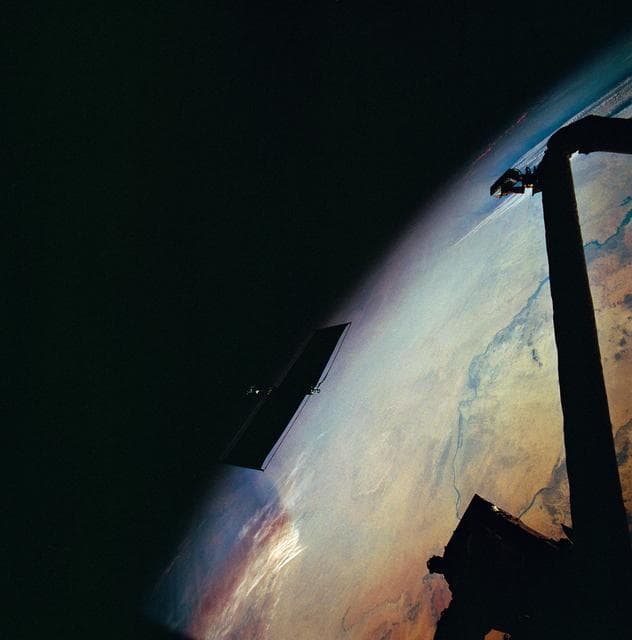Discarded solar array panel removed from Hubble Space telescope