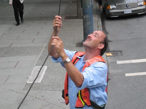 Fixing Electric Trolley Bus Wires at Hamilton and Robson