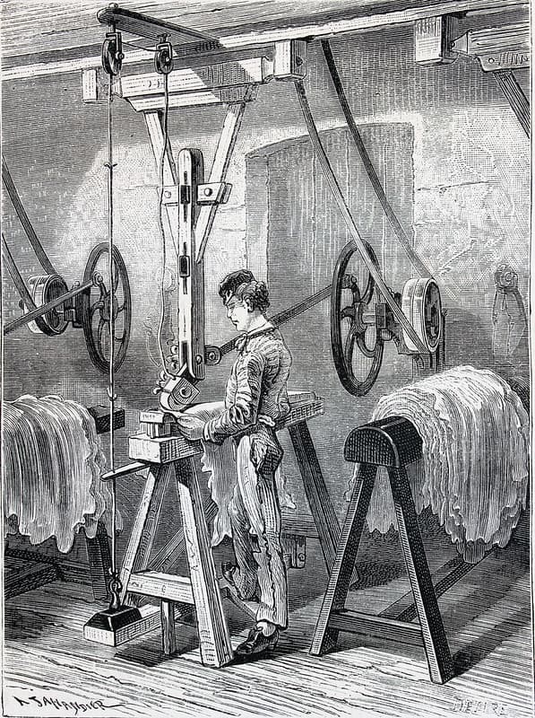 'Ouvrier lissant le maroquin avec la machine à lisser'.