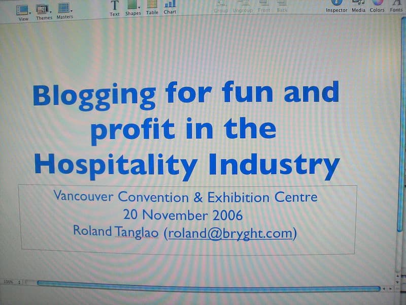Blogging for fun and profit in the Hospitality Industry - 19112006126