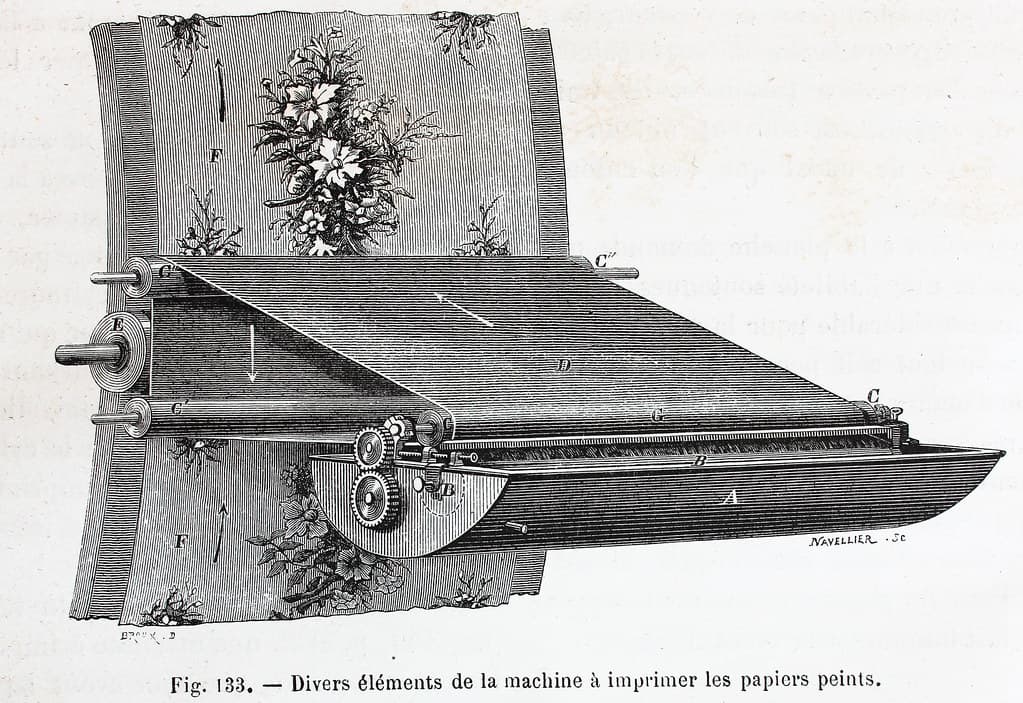 'Divers éléments de la machine à imprimer les papier peints'